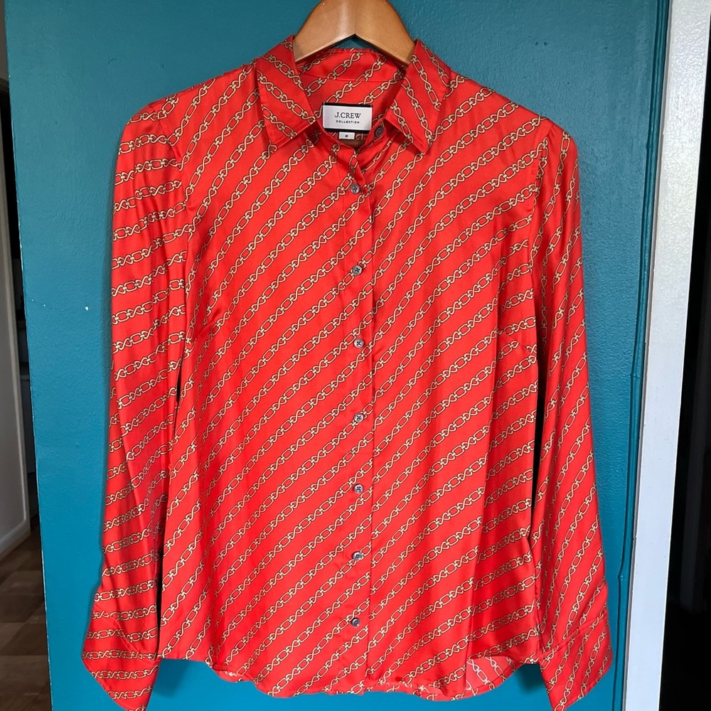 NWT!! J. Crew Gold Chain Link Silk Button Down Blouse, size 6